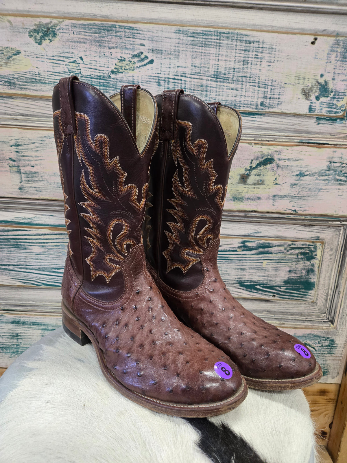 Men's Brown Ostrich Sq. Toe Boots