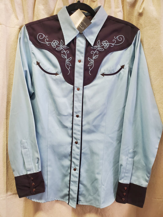 Ladies Retro Light Blue/ Black Yolk Blue Stitch