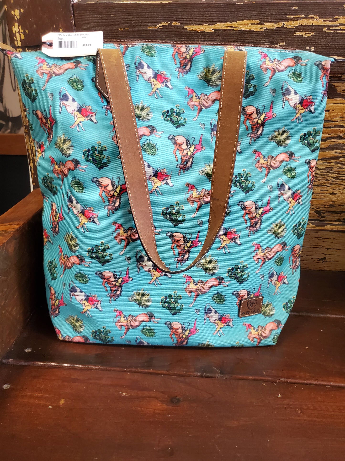 NEW Turq. Westen Print Book Bag