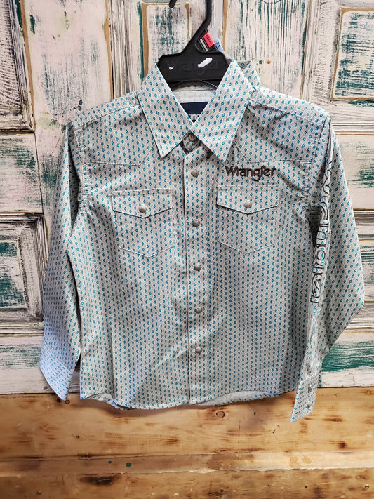 NEW Boys Teal Diamond Print Western Shirt