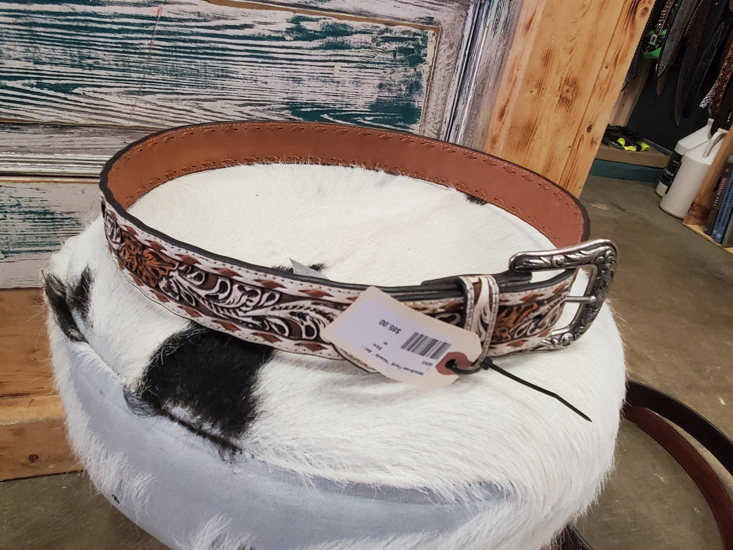 White/Brown Floral "Howdy" Belt