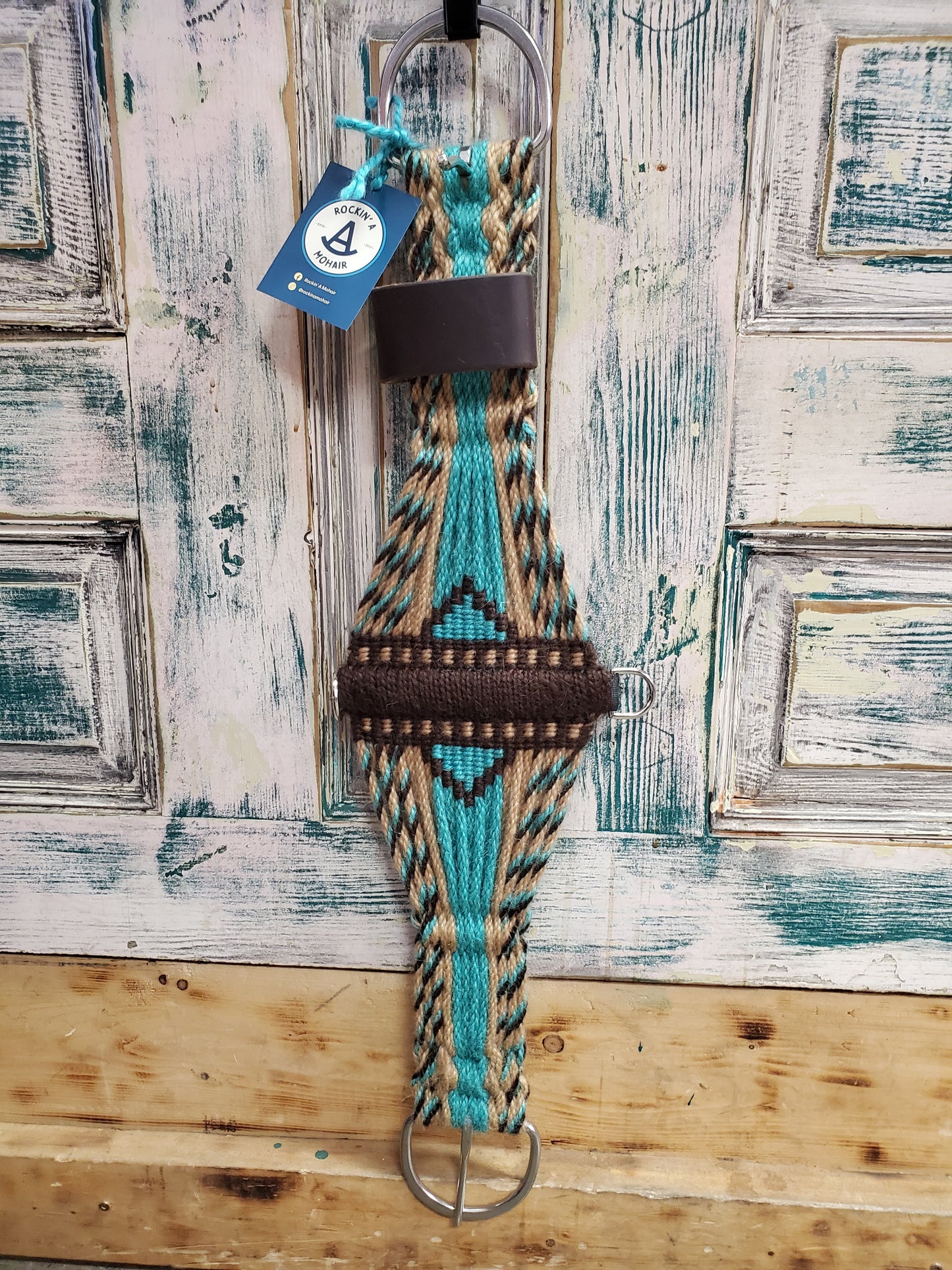 Tan/Aqua/Brown Mohair Roper Cinch