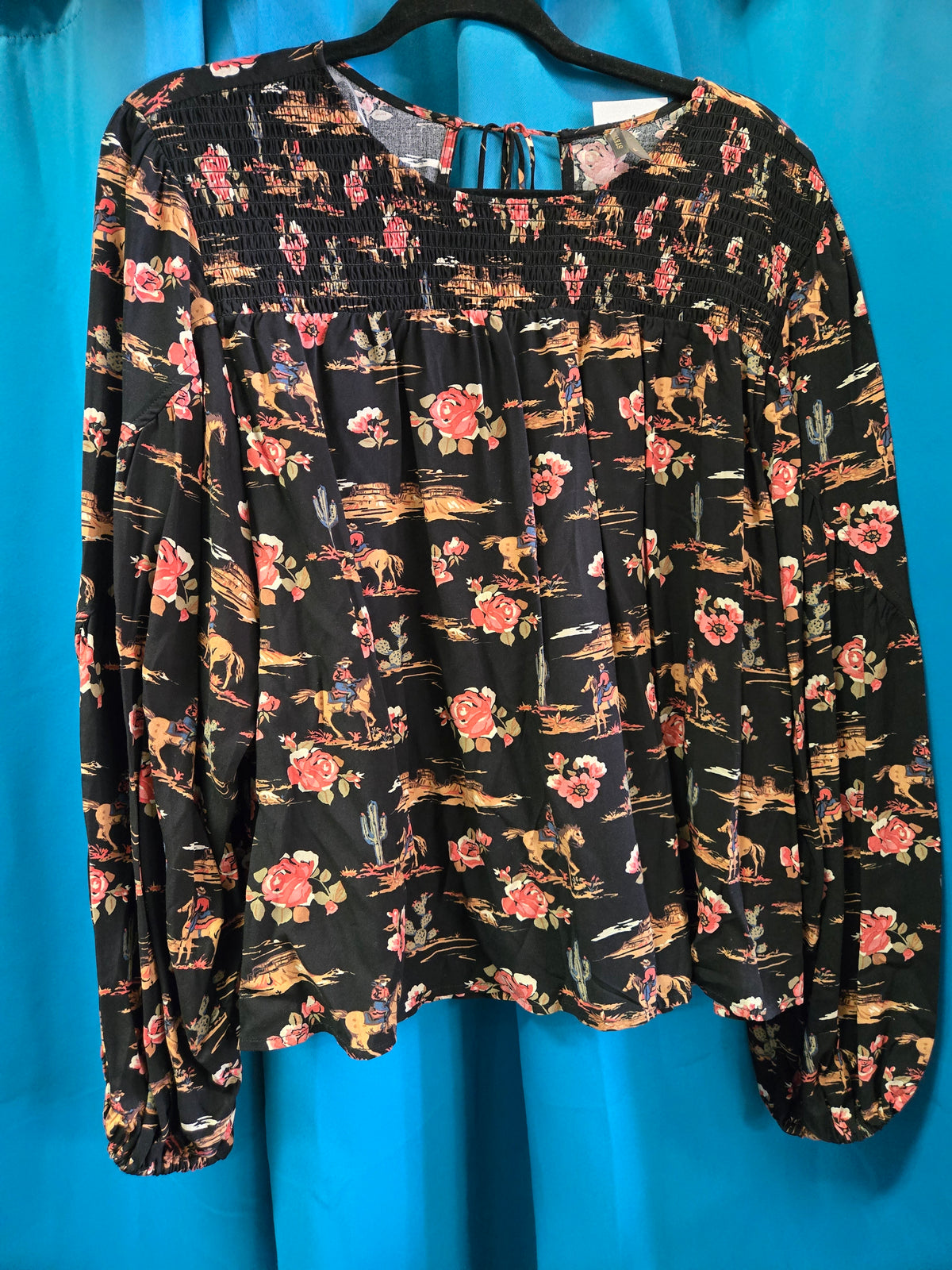 Black Western Print Blouse