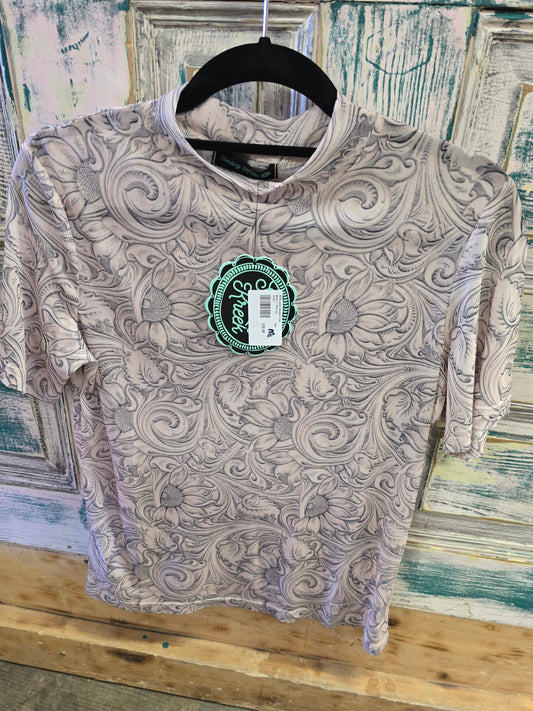 NEW Ladies Western Print                 Mesh T-Shirt