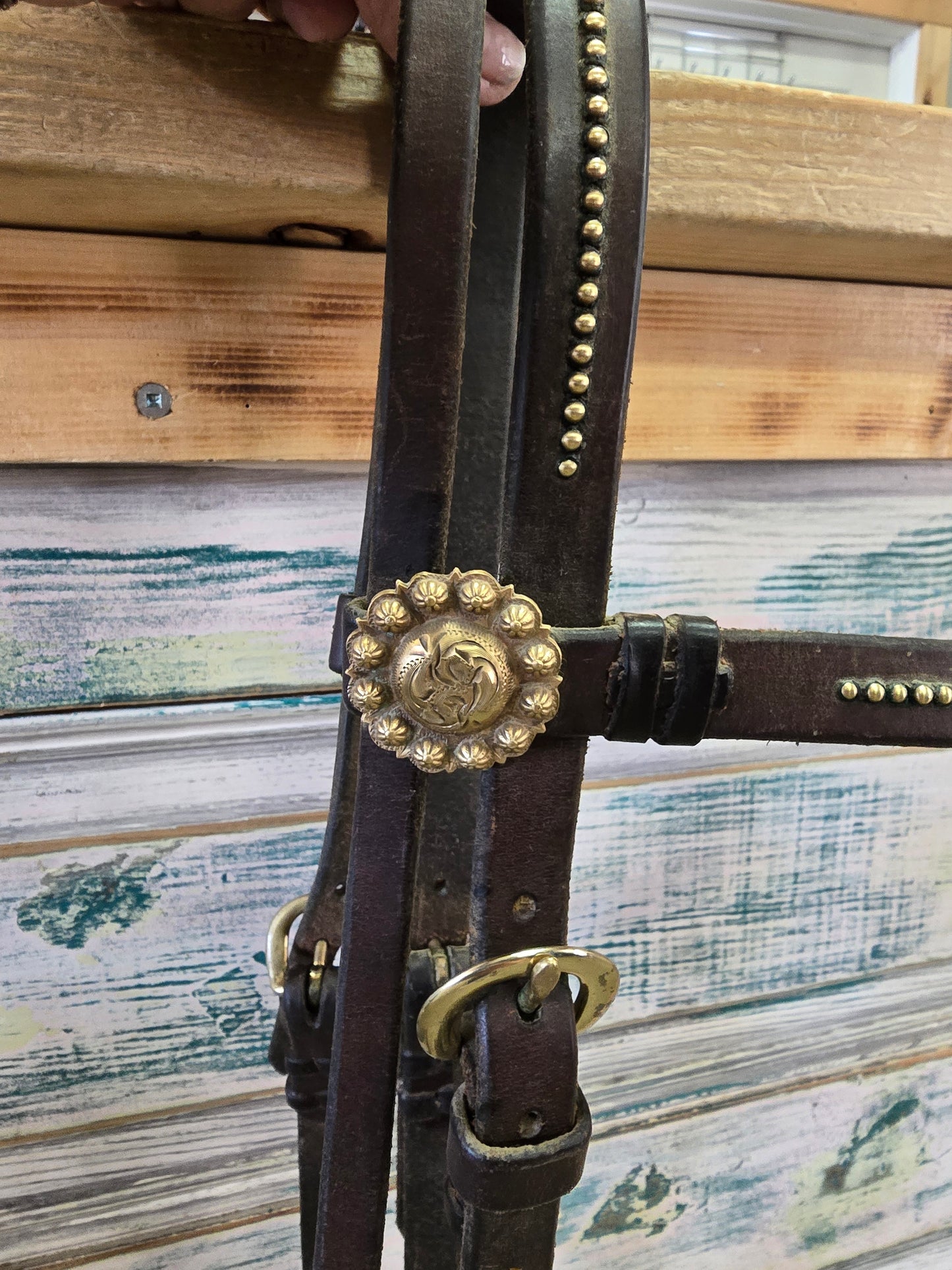 Browband Leather Headstall Brass Accents
