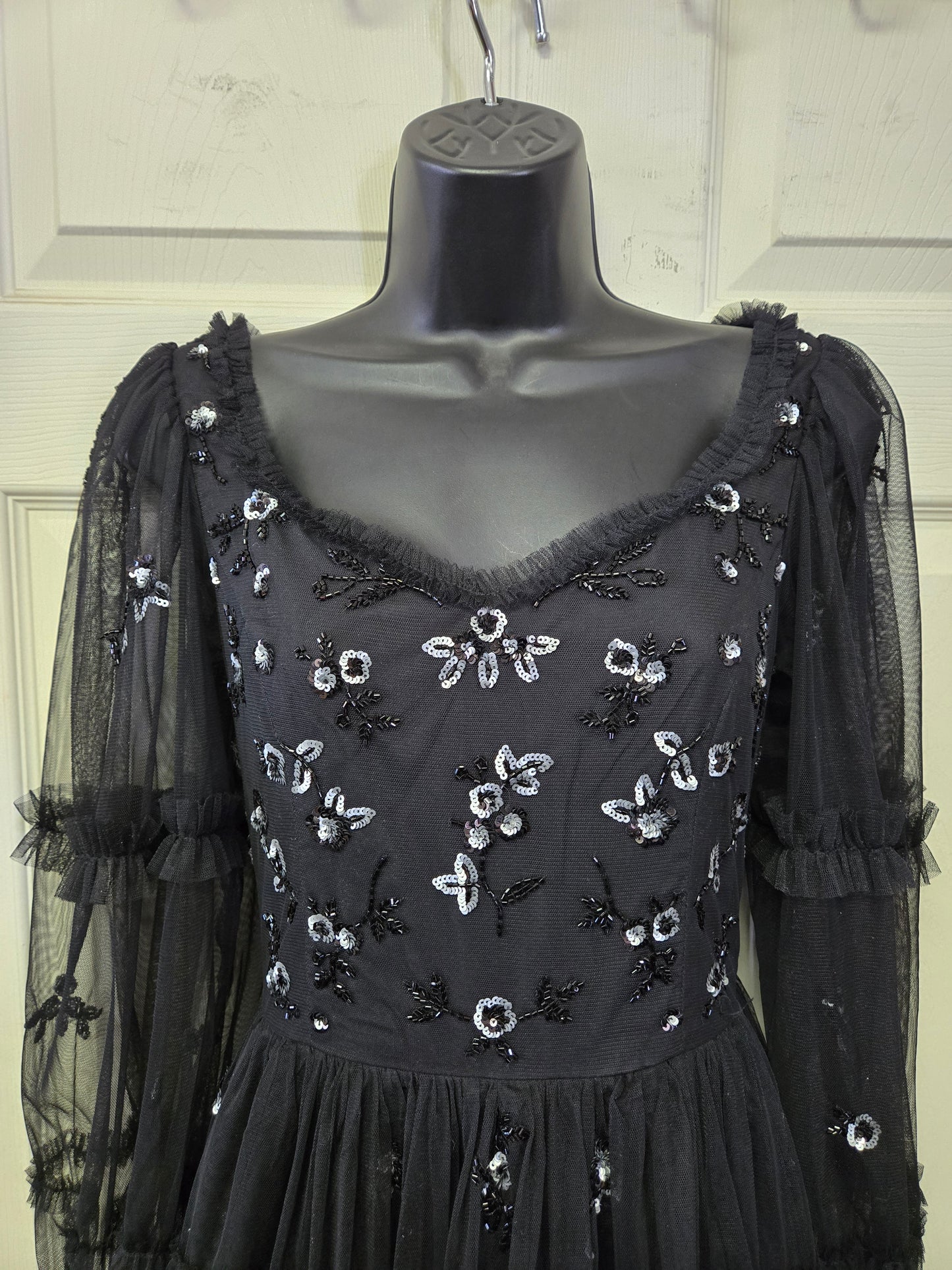 Black Floral Stitched Boho Style Dress