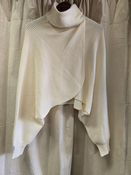 Ladies Cross Front Cream Sweater         Turtle Neck