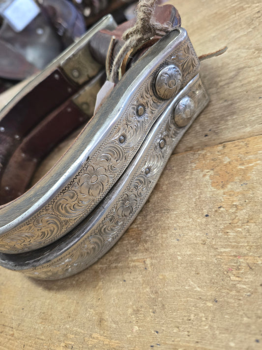 Tooled Silver Wrapped                    Oxbow Stirrups