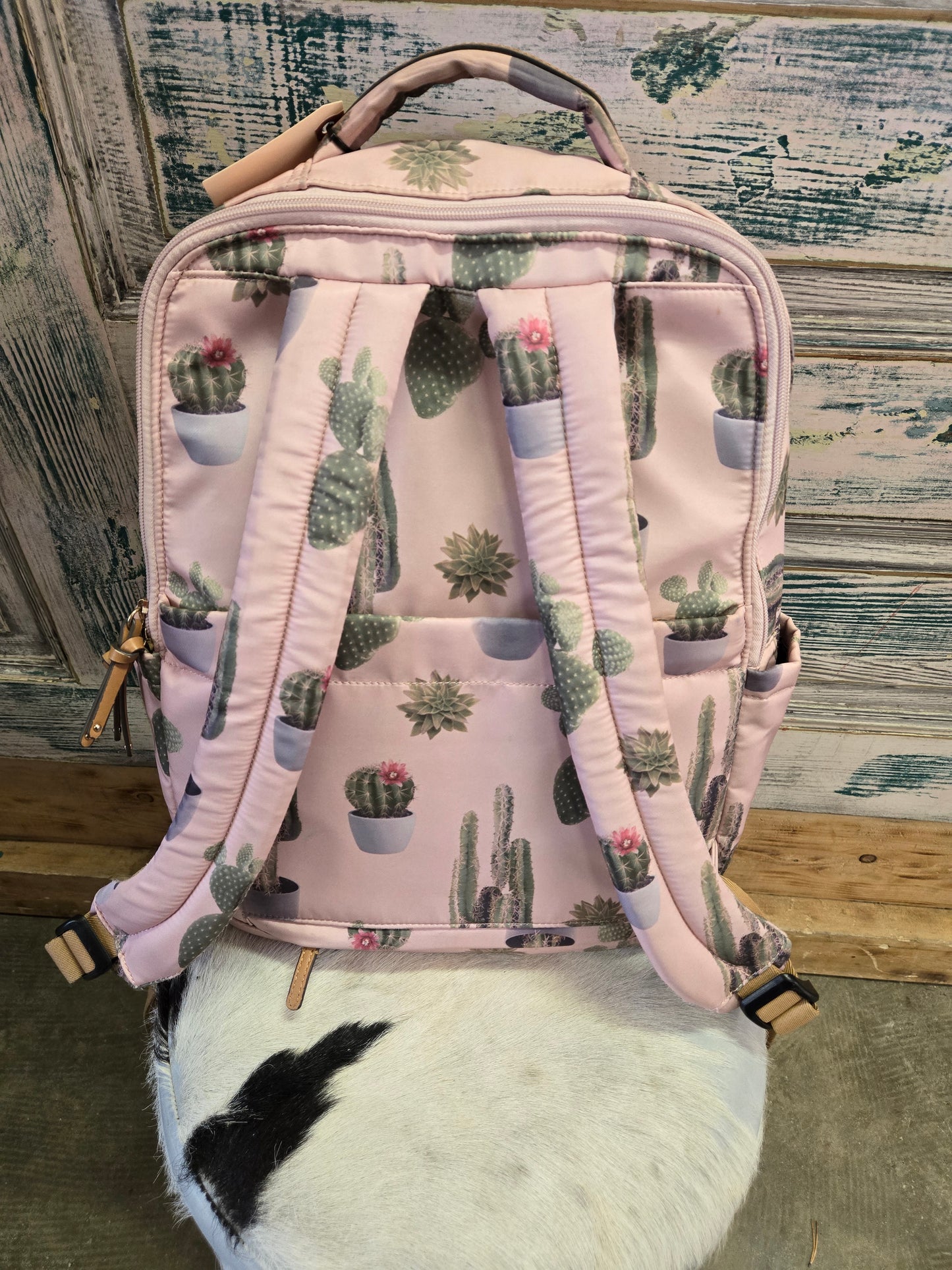 Pink-Cactus Print Diaper Bag Backpack