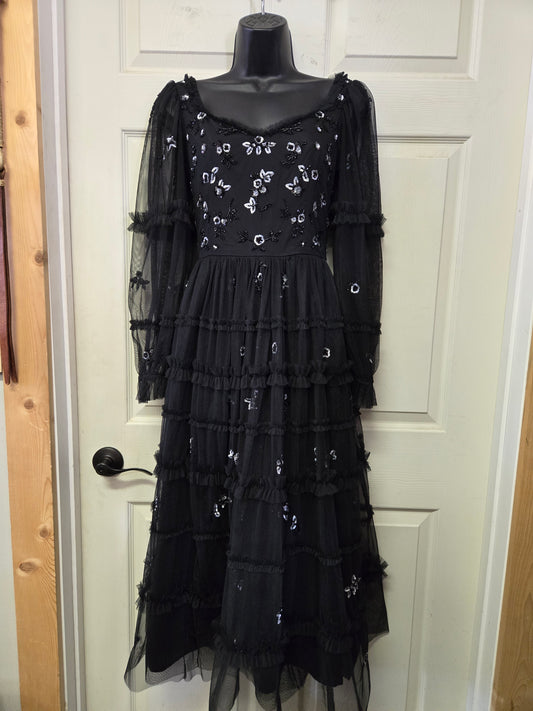 Black Floral Stitched Boho Style Dress