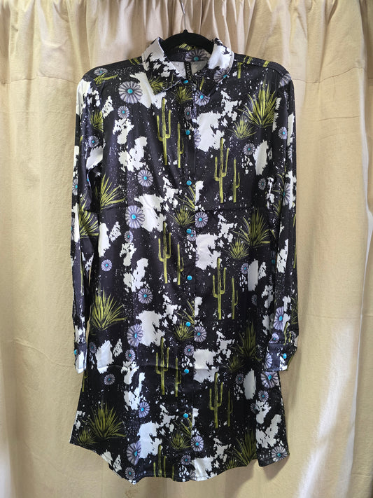 NEW Satin Cactus Print Tunic Shirt