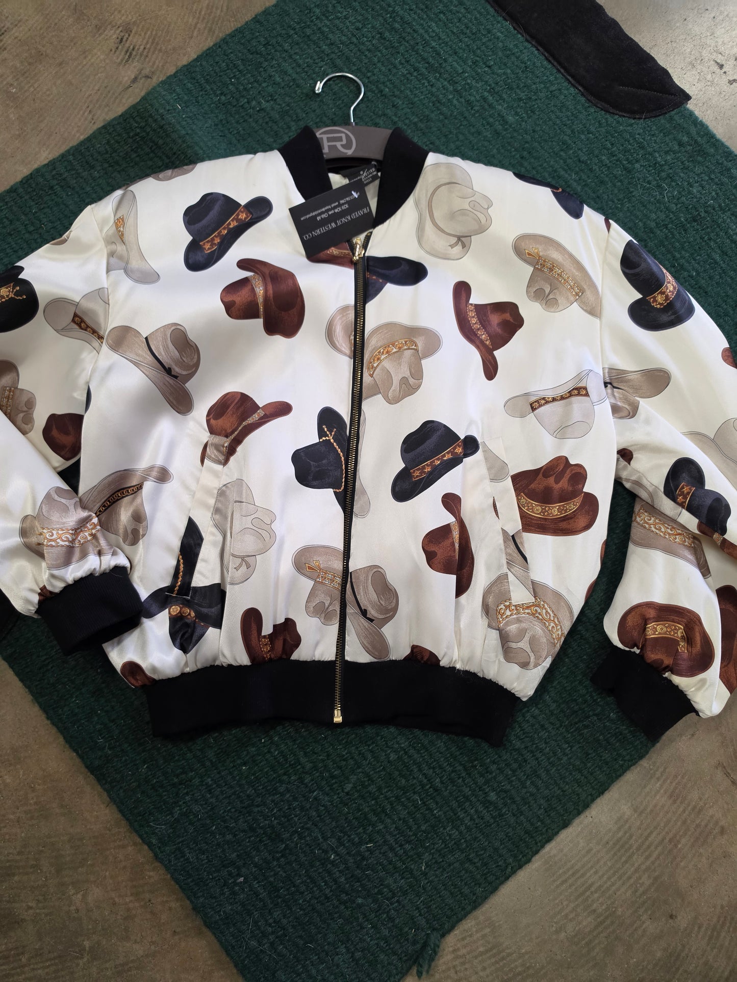 Satin Cowboy Hat Print                         Bomber Jacket