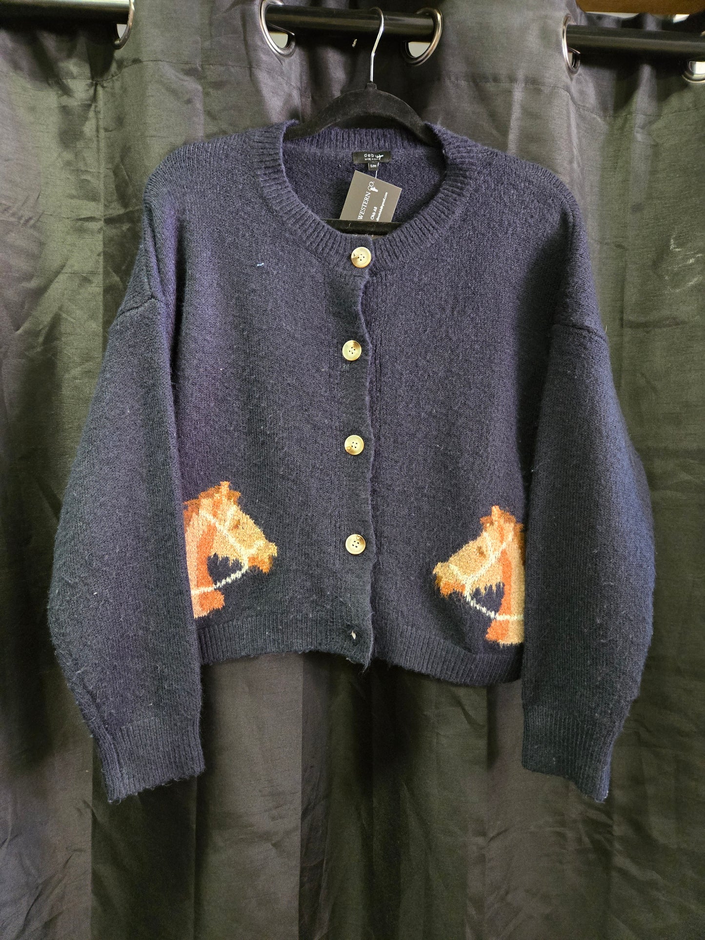 Navy Knit Horse Head Detail                          Sweater