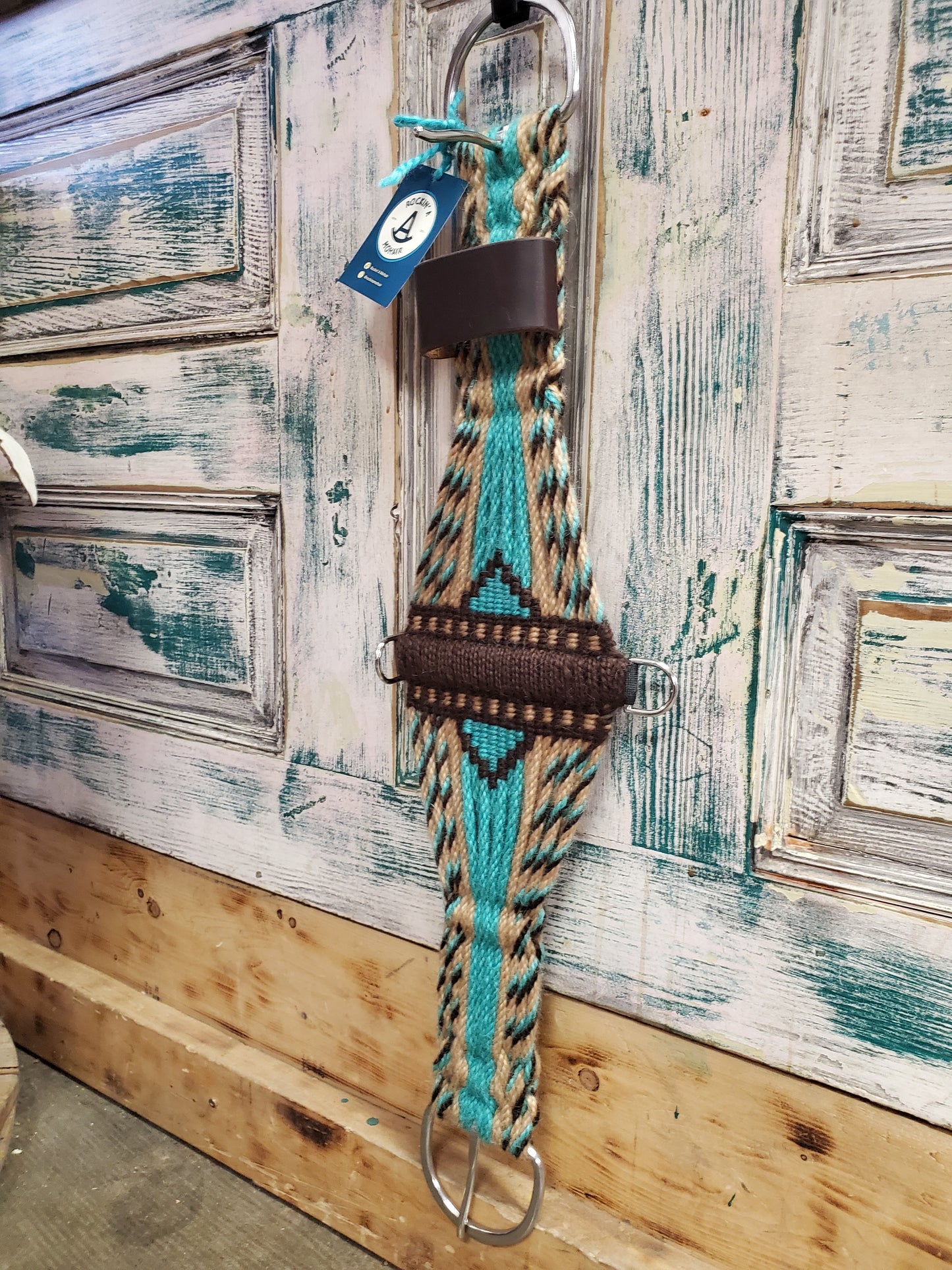 Tan/Aqua/Brown Mohair Roper Cinch