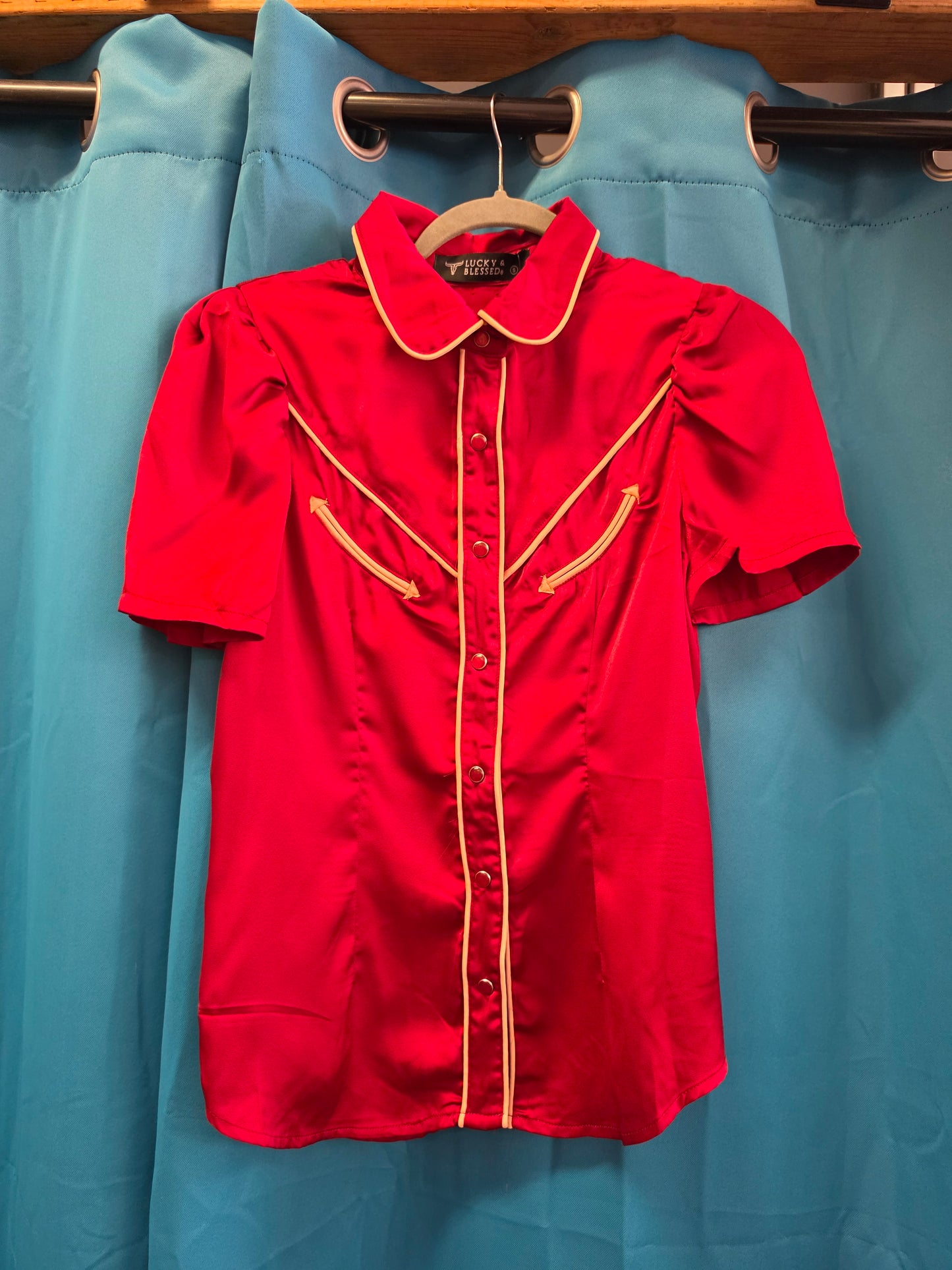 NEW Red Western Satin Blouse