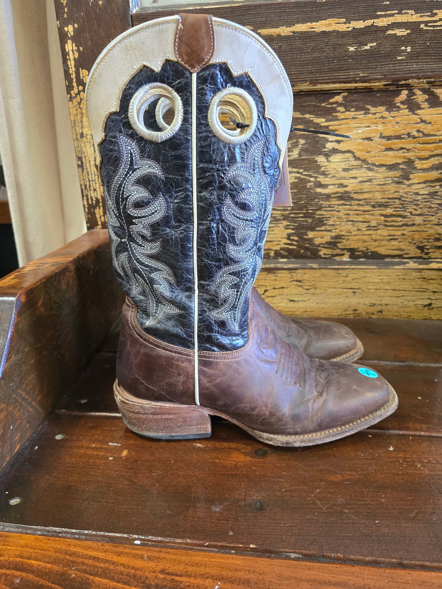 MEN'S Brown-Black Boots-White Trim