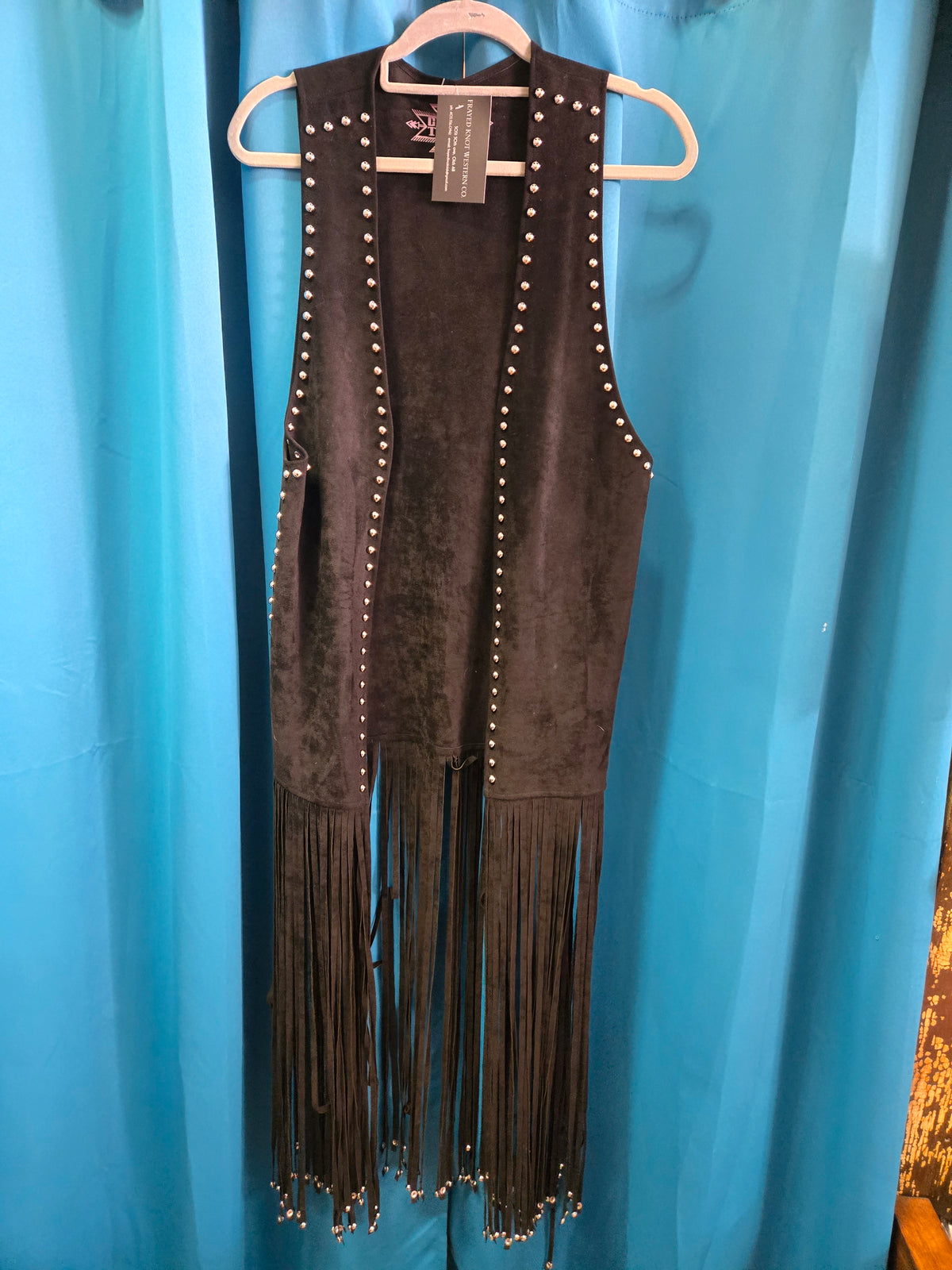 Black Studded -Fringed Vest