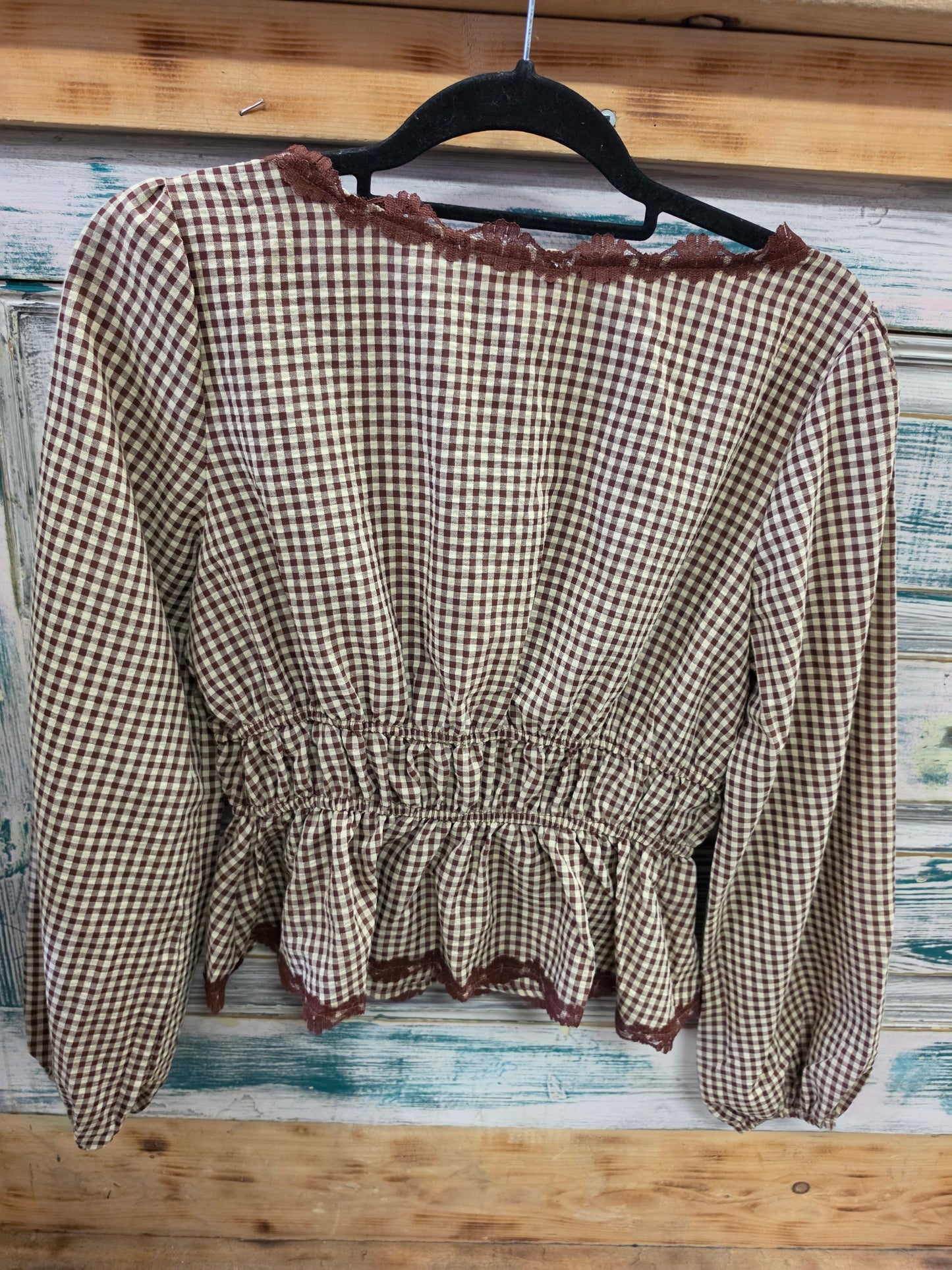 NEW Gingham Check                           Lace Trim Blouse