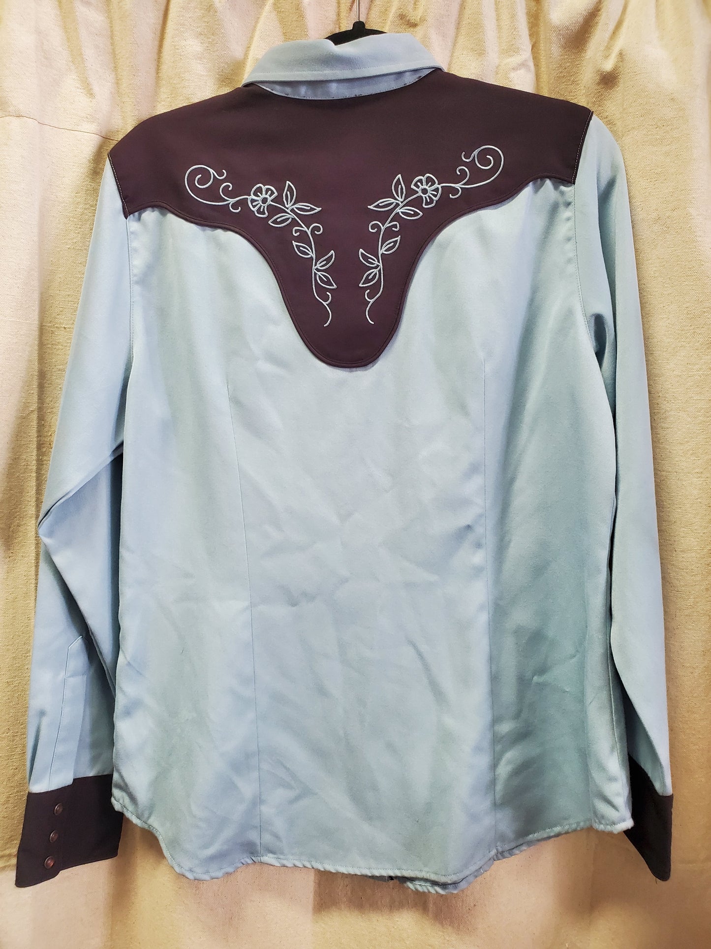 Ladies Retro Light Blue/ Black Yolk Blue Stitch