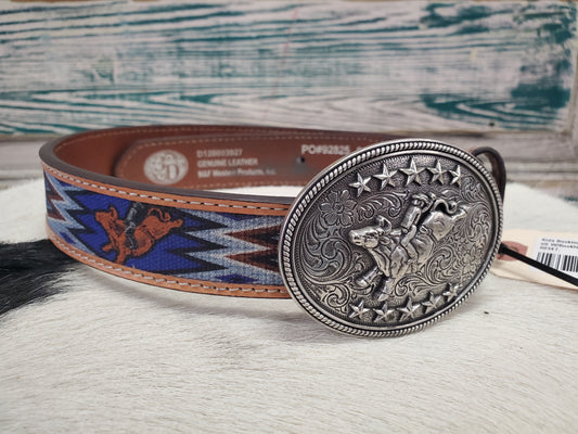 Kids Bucking Bull Blue Aztec Belt W/Buckle