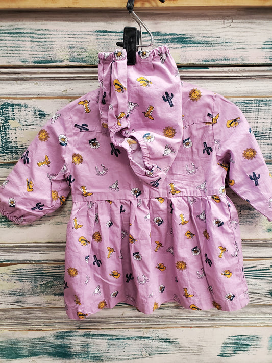 Pink Western Print Dress (2 PC)