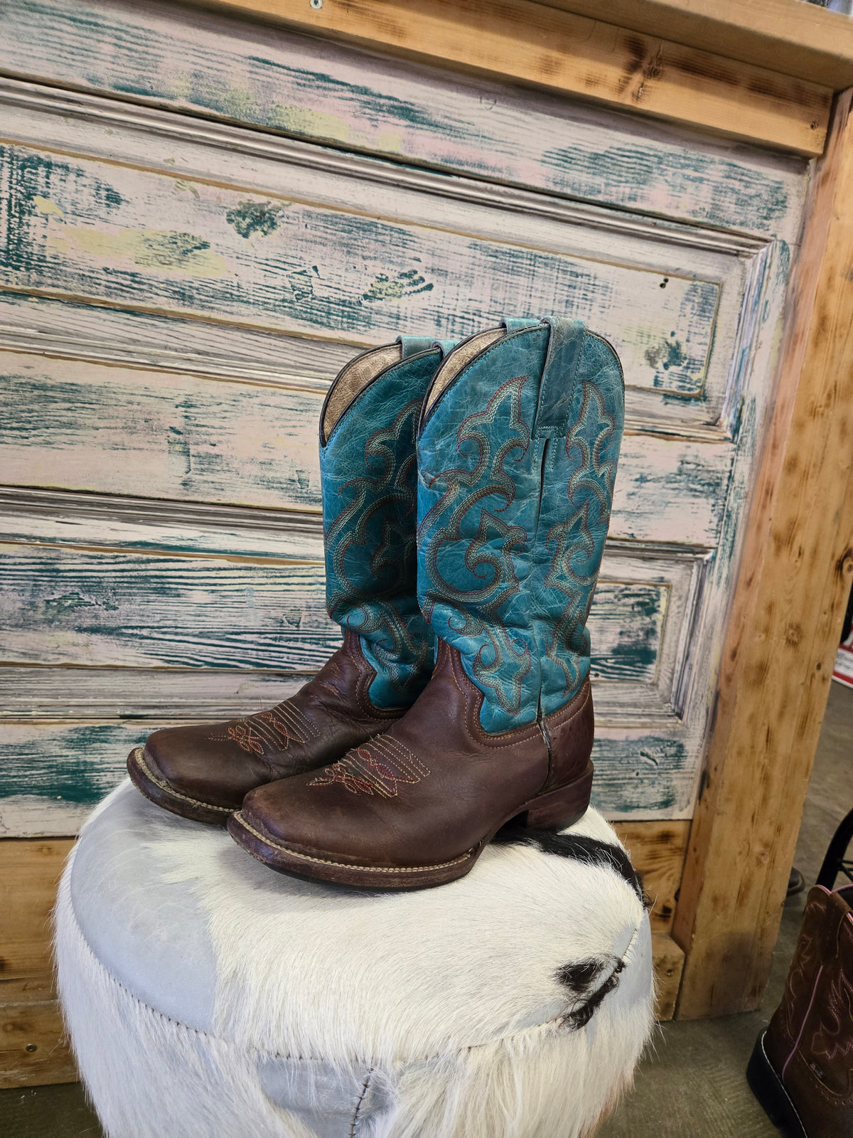 Turq. Topped Sq. Toe Boots