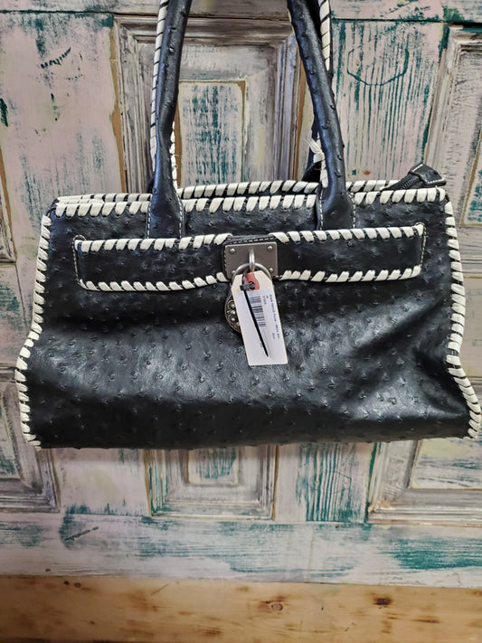 Black Ostrich Purse-White Stitch