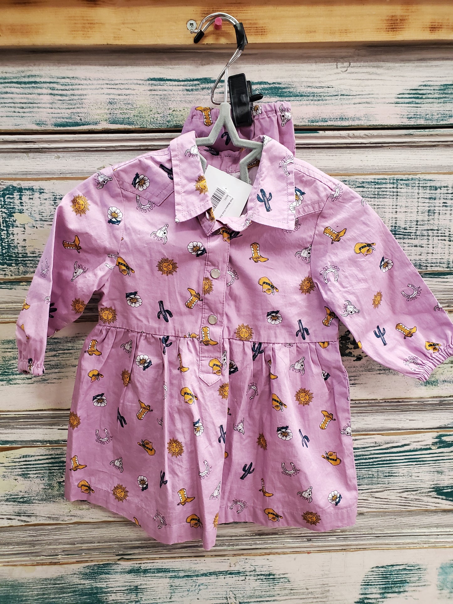 Pink Western Print Dress (2 PC)