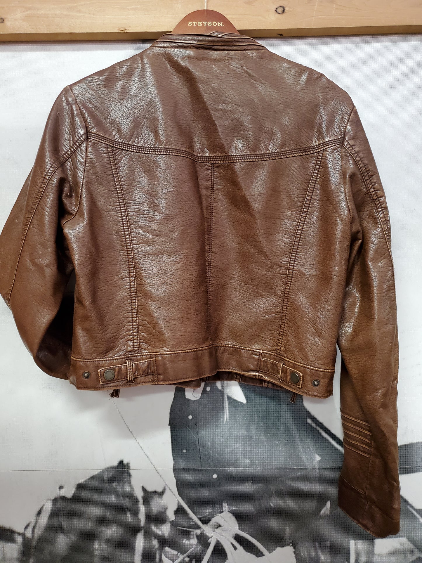 Brown Distressed Faux Leather Jkt.