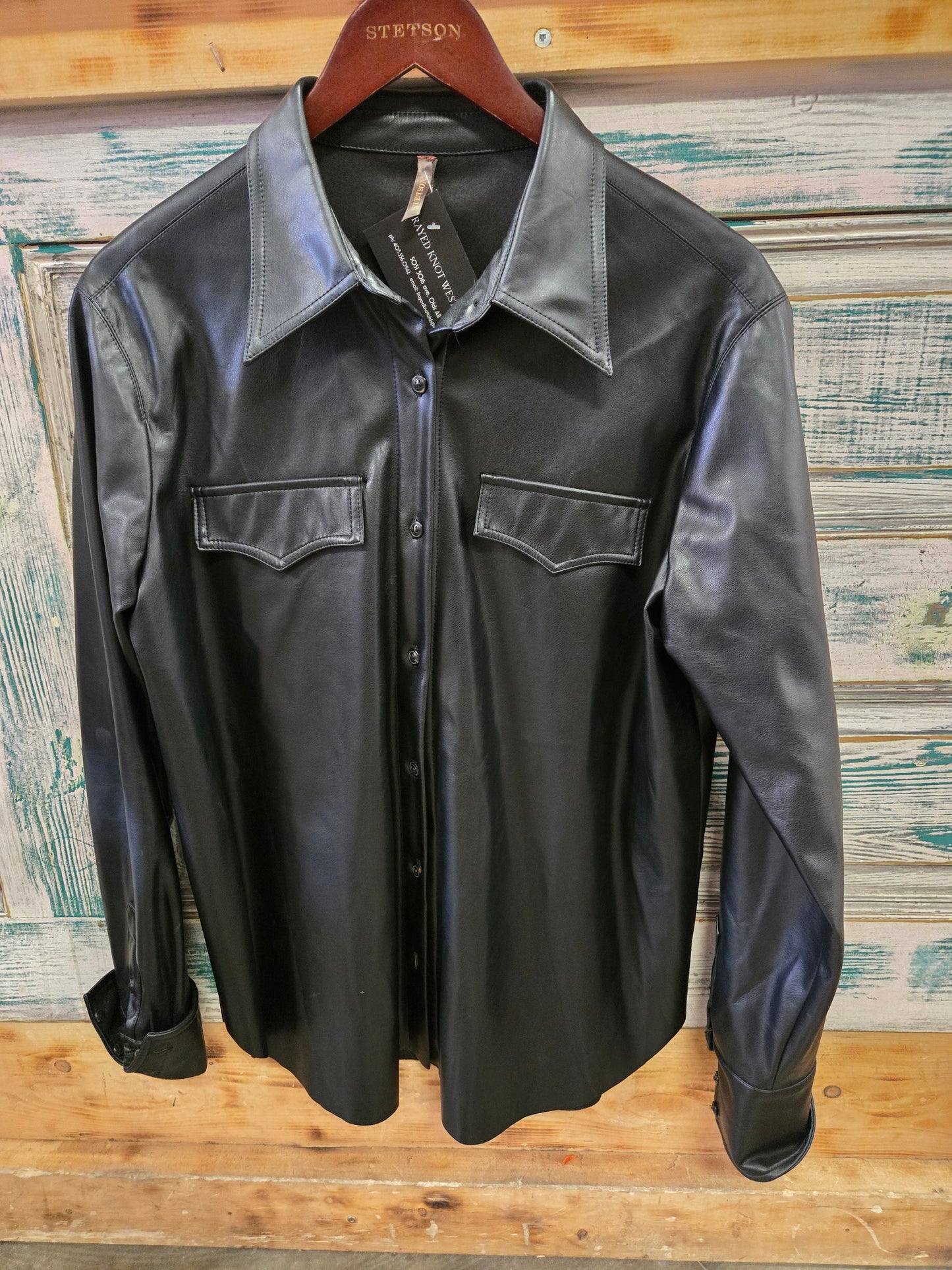 Black Pleather Shirt Jacket