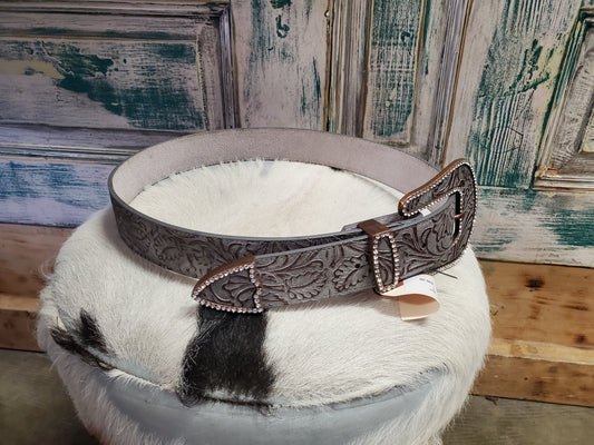 Leather Silver Tooled Belt