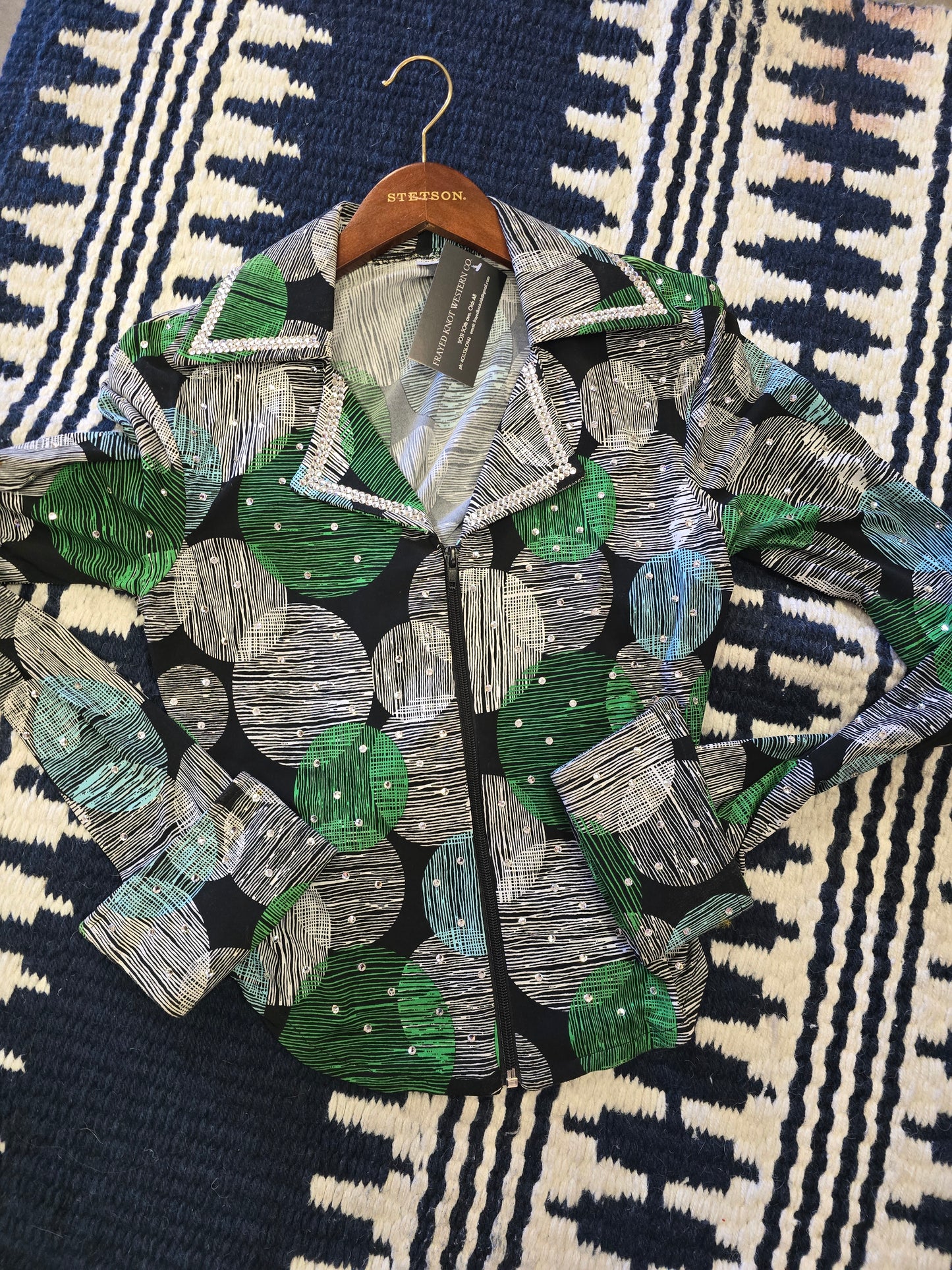 Green Patterned Show Shirt                    Silver Sequins