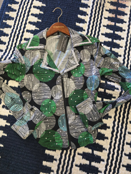Green Patterned Show Shirt                    Silver Sequins