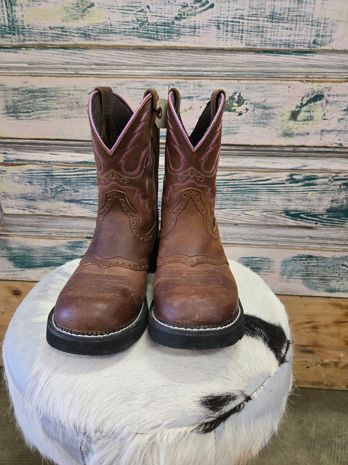 Justin Fat Baby Boots             Brown-Pink Stitch