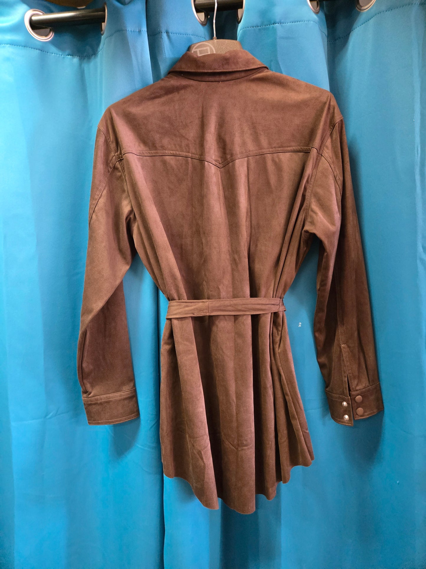Brown Ultra Suede Shirt-Tie Waist