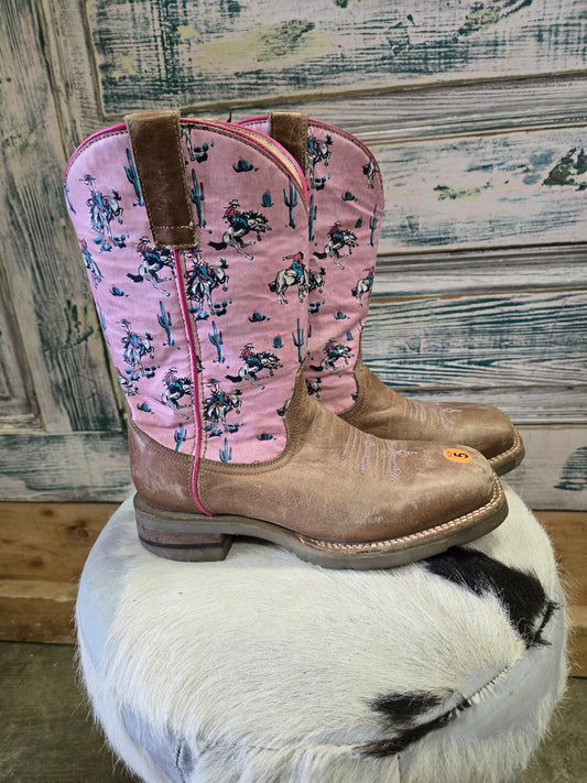 Girls Pink Bronc Desert Sq Toe Boots