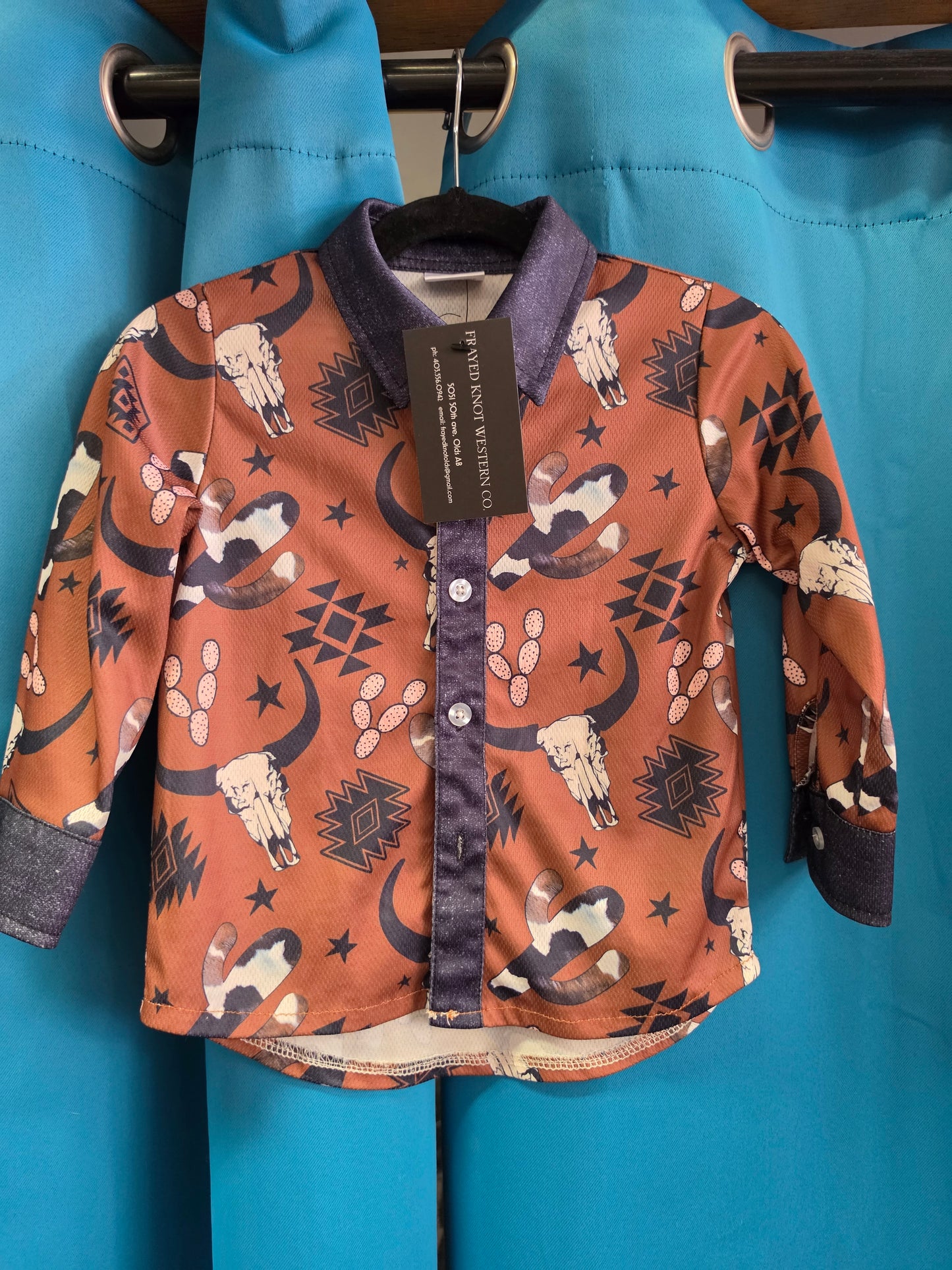 Girls Western Print Shirt                         Denim Trim
