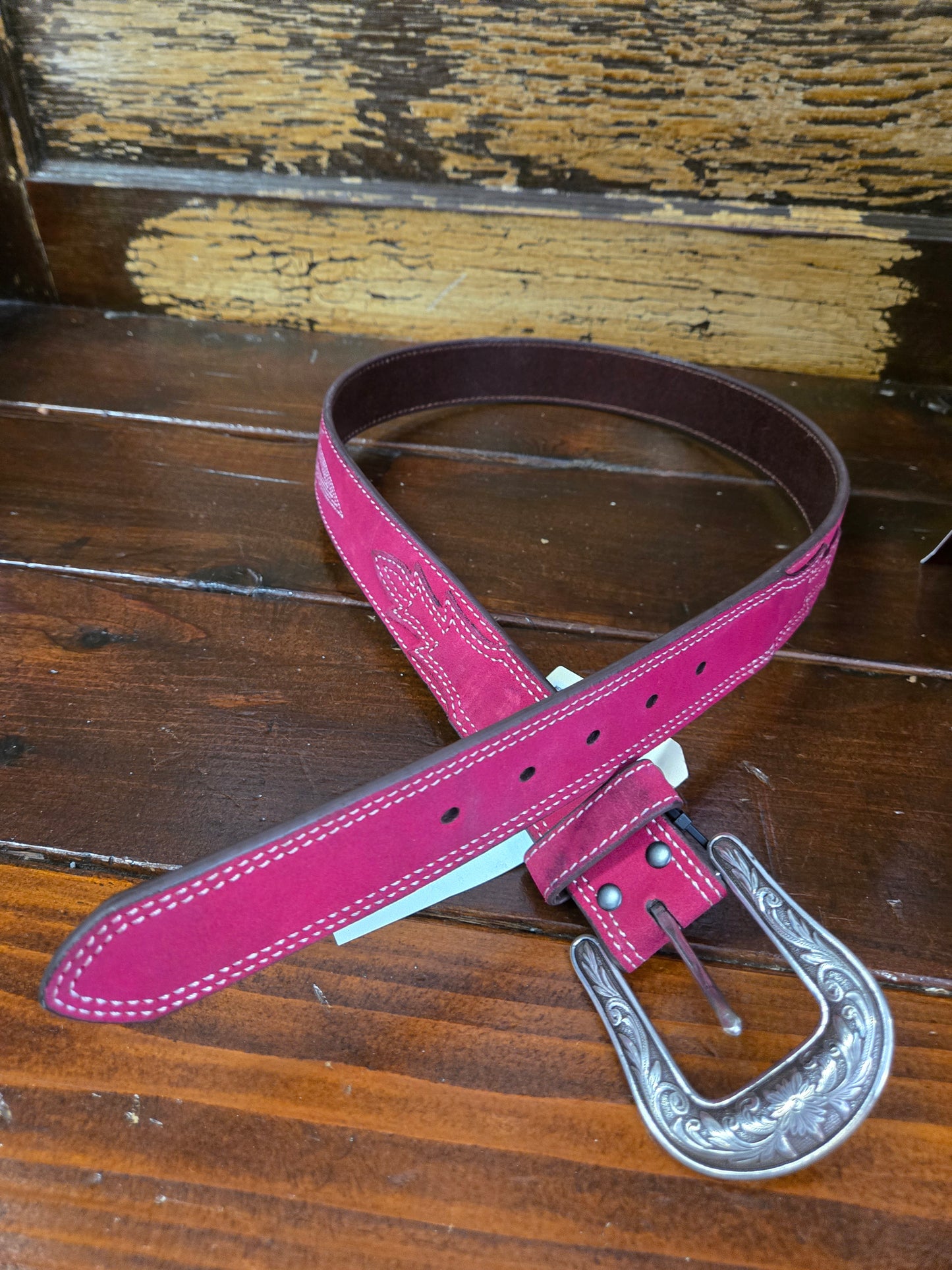 NEW Pink Suede Boot Stitched                            Belt