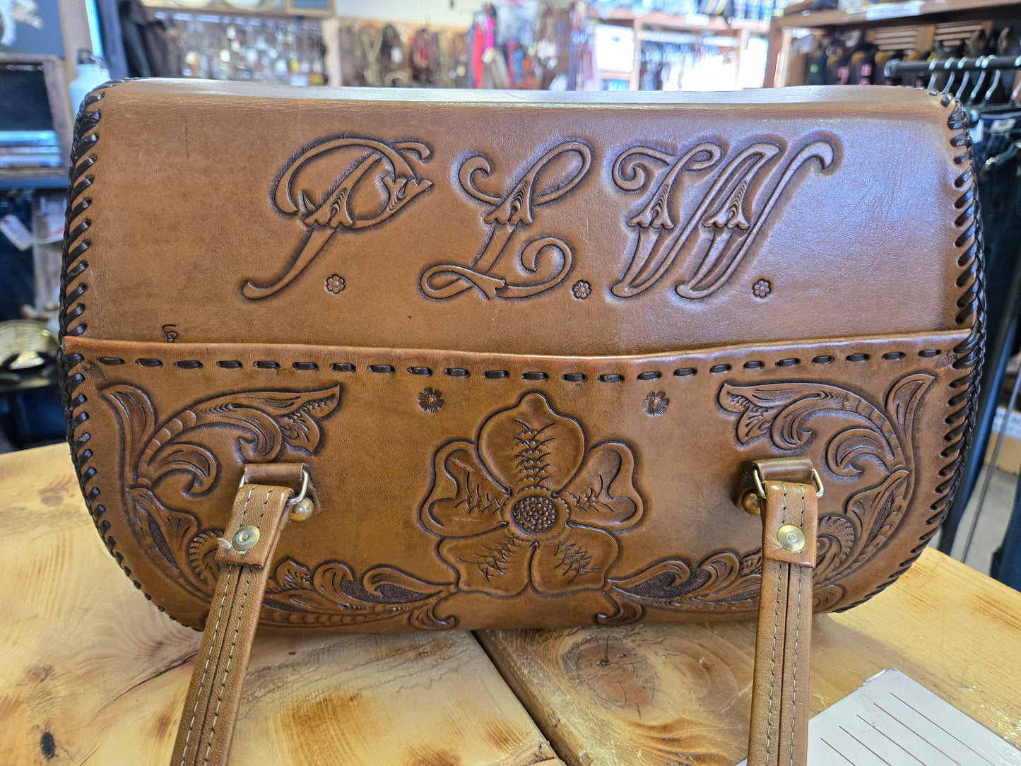 Vintage Leather Floral P.L.W Purse