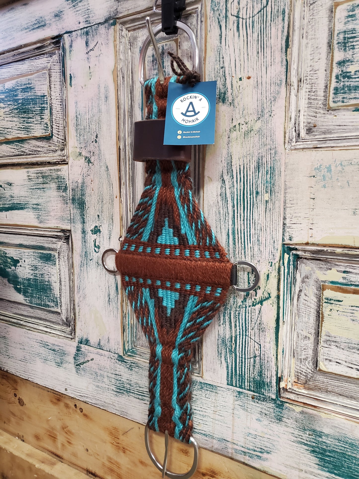 Tan/Aqua/Brown Mohair Roper Cinch