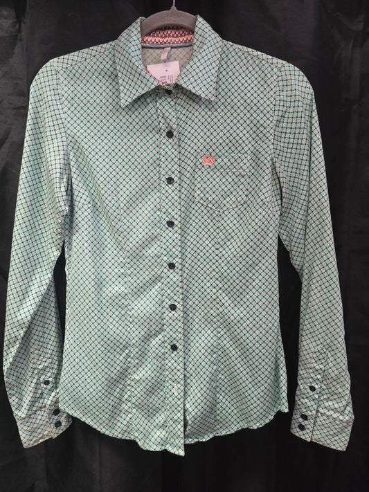 Ladies Green/Pink  Print                         Cinch Shirt