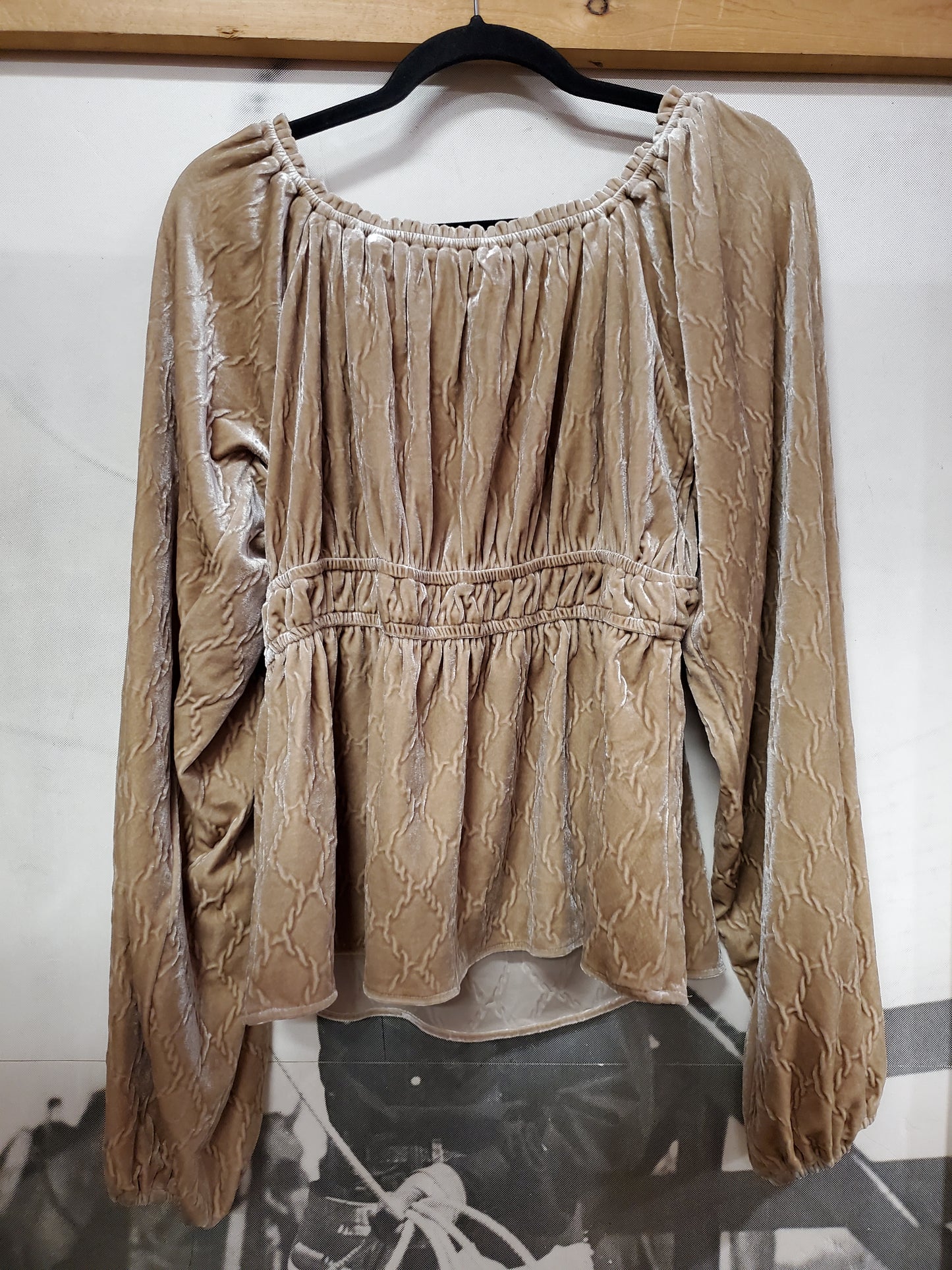 Tan Velvet Off Shoulder Top