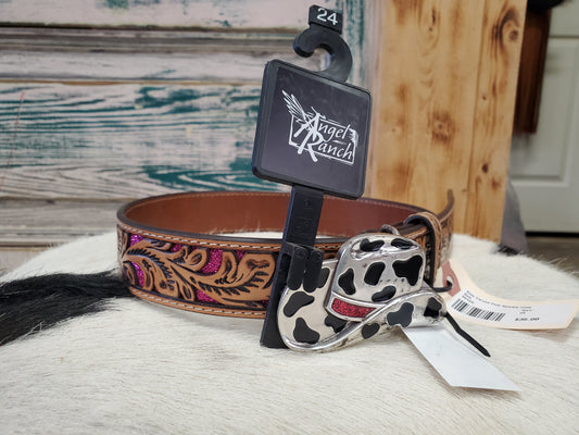 Kids Carved Pink Sparkle Inlay Belt