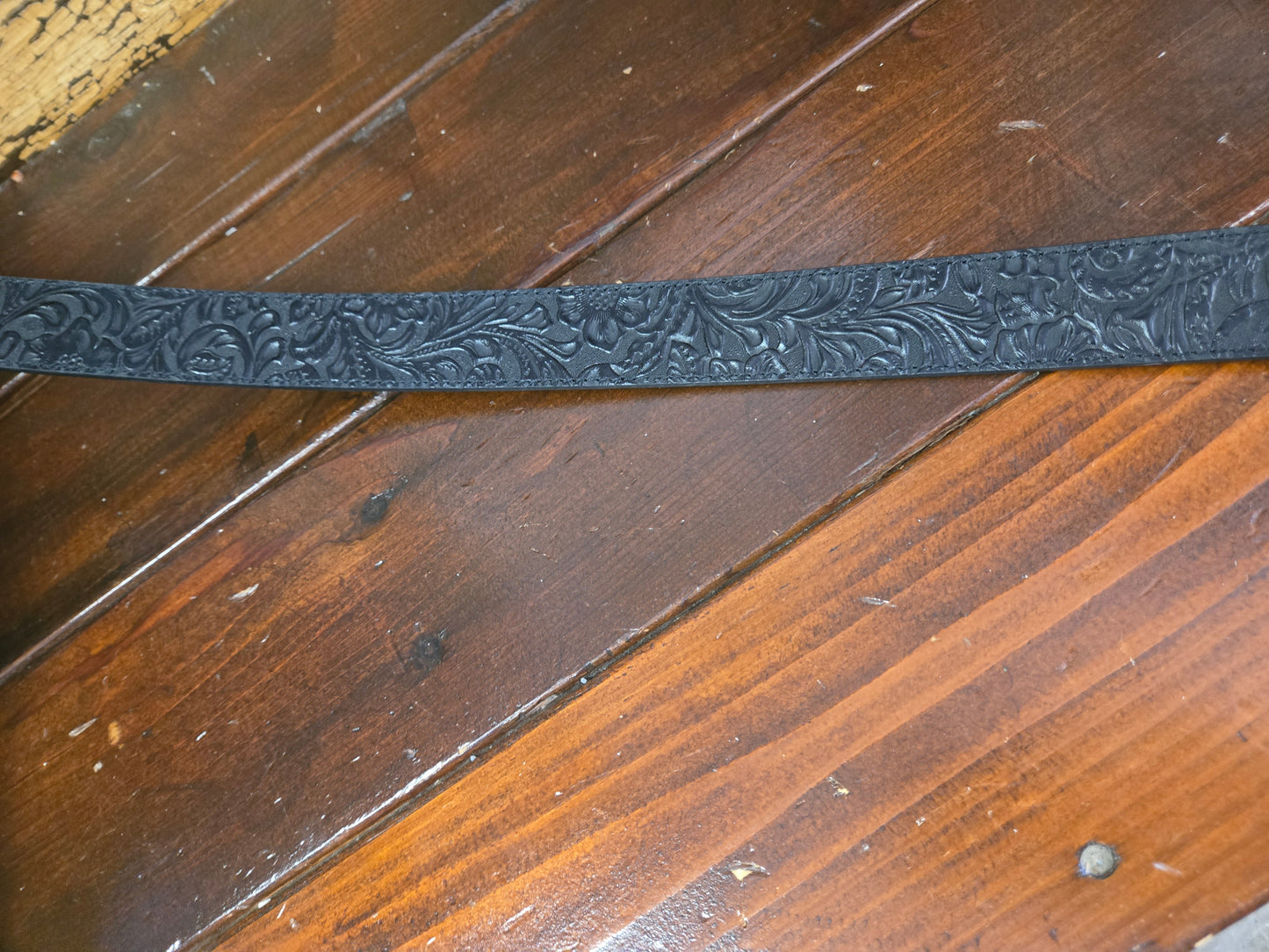 NEW Black Carved Floral Belt