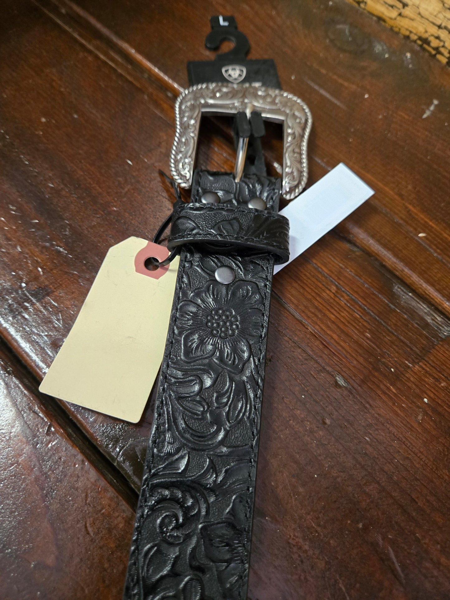 NEW Black Carved Floral Belt
