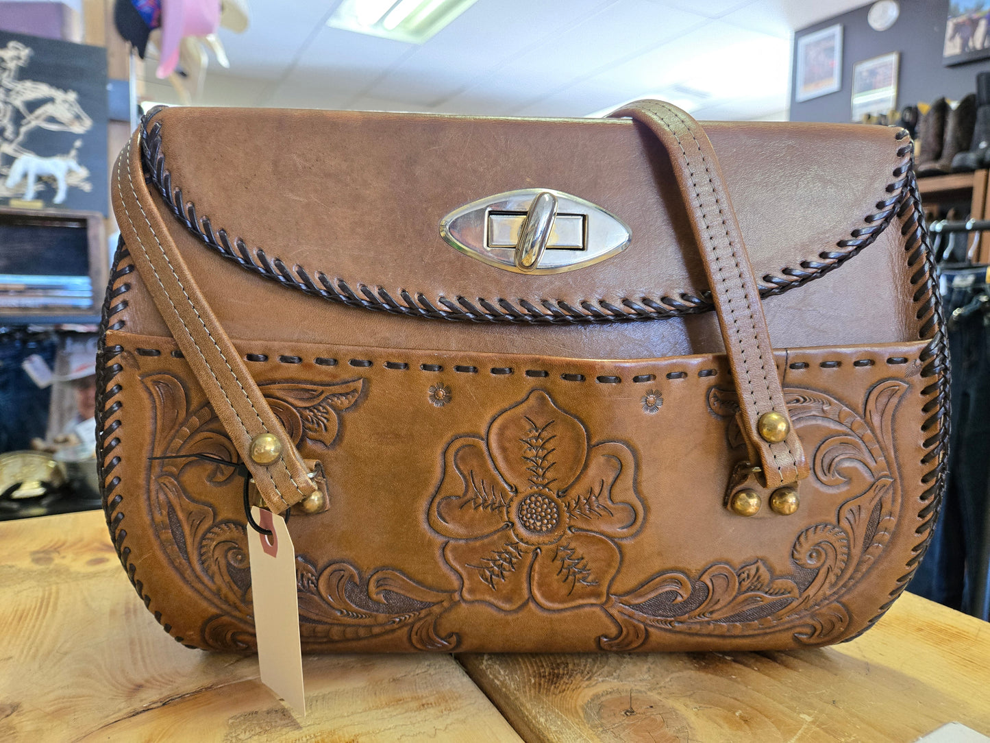 Vintage Leather Floral P.L.W Purse