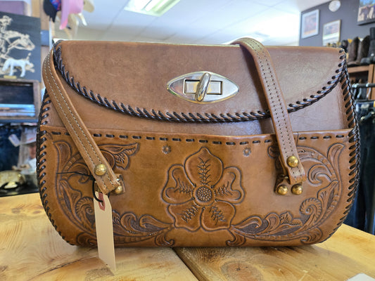 Vintage Leather Floral P.L.W Purse