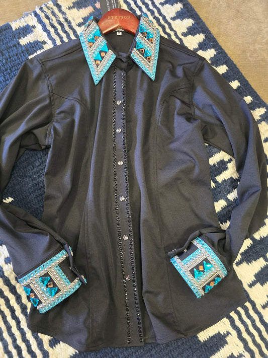 Black Show Shirt/ Teal- Silver Trim