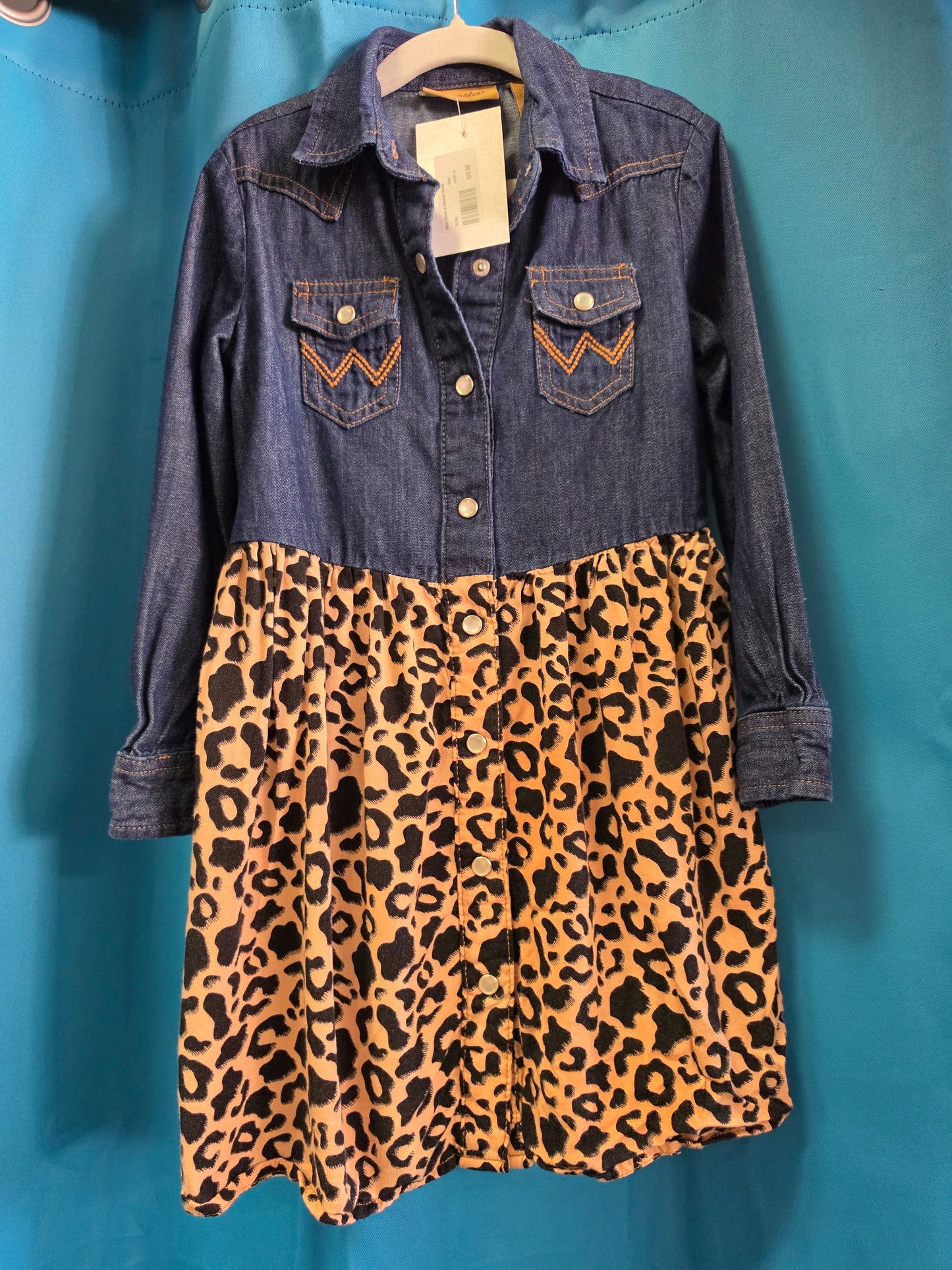 Girls Denim & Cheetah Dress