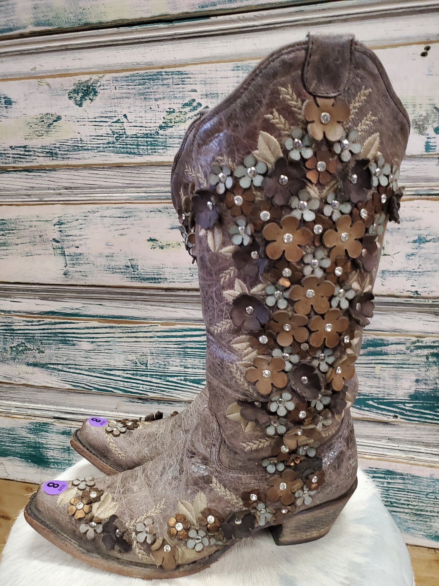 Brown Floral Embelished Boots